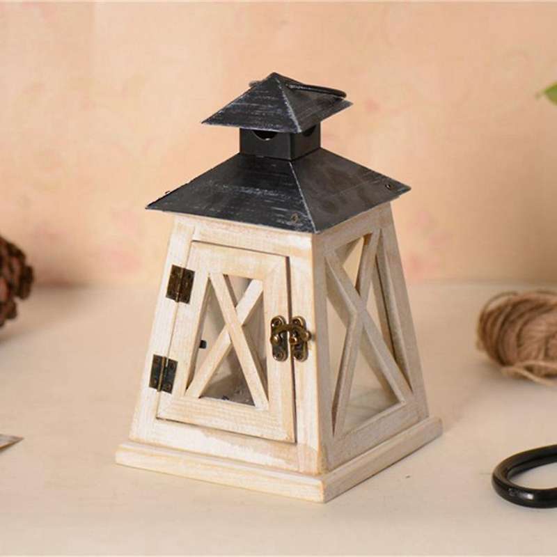 Decorative Candle Lantern Wood Farmhouse - Rustic Distressed Wooden