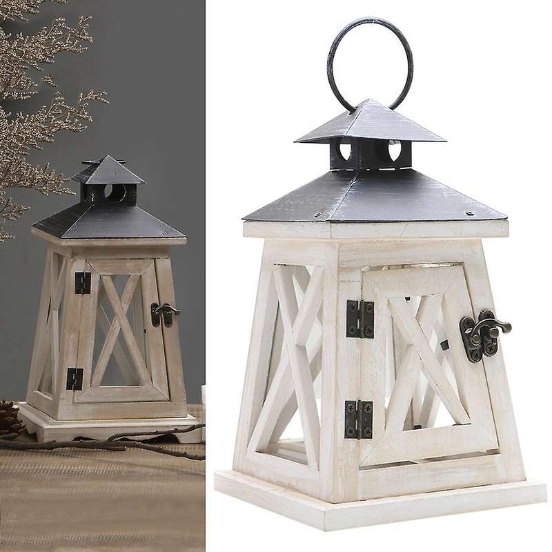 Decorative Candle Lantern Wood Farmhouse - Rustic Distressed Wooden
