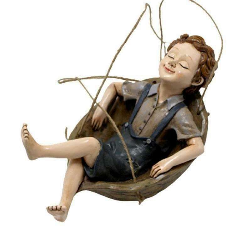 Cartoon Swing Boy Statue Resin Ornament for Home Courtyard Decoration