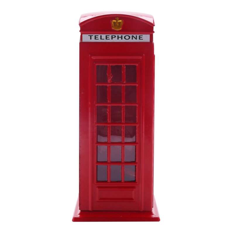 Metal Red London Telephone Booth Bank Coin Bank 140x60x60mm
