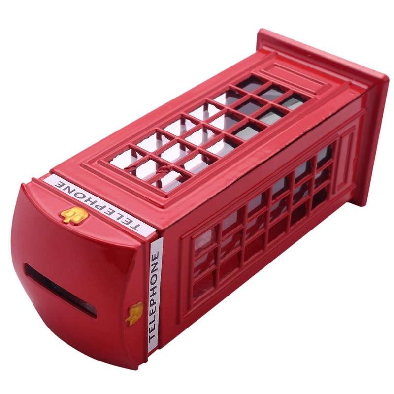 Metal Red London Telephone Booth Bank Coin Bank 140x60x60mm