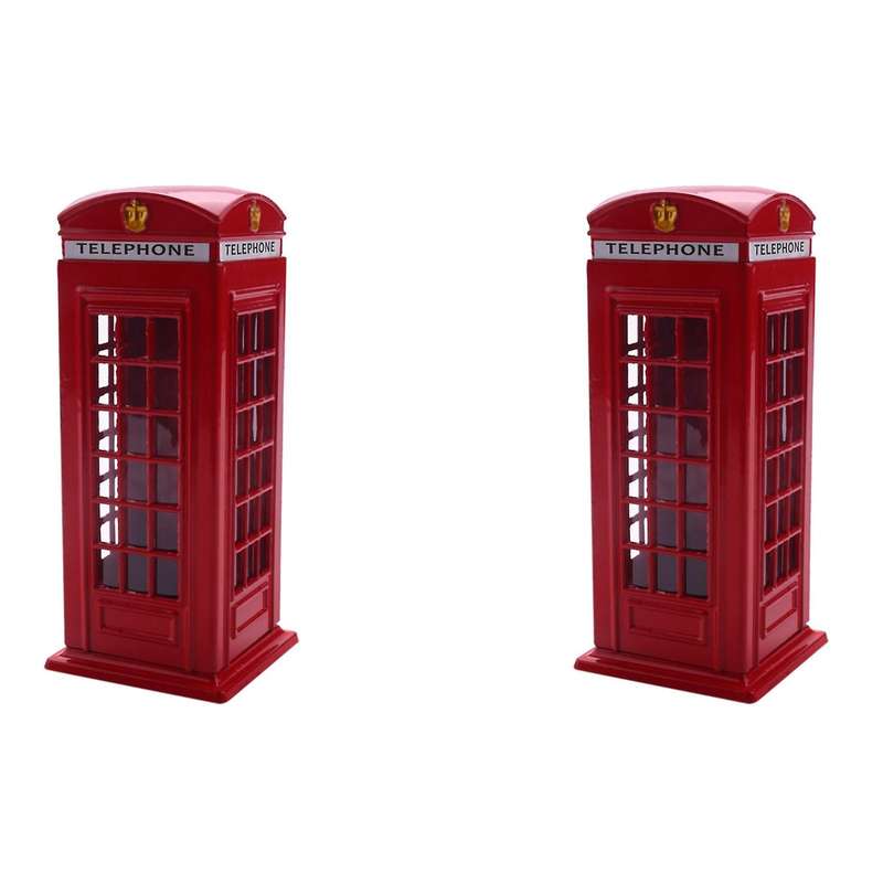 Metal Red London Telephone Booth Bank Coin Bank 140x60x60mm