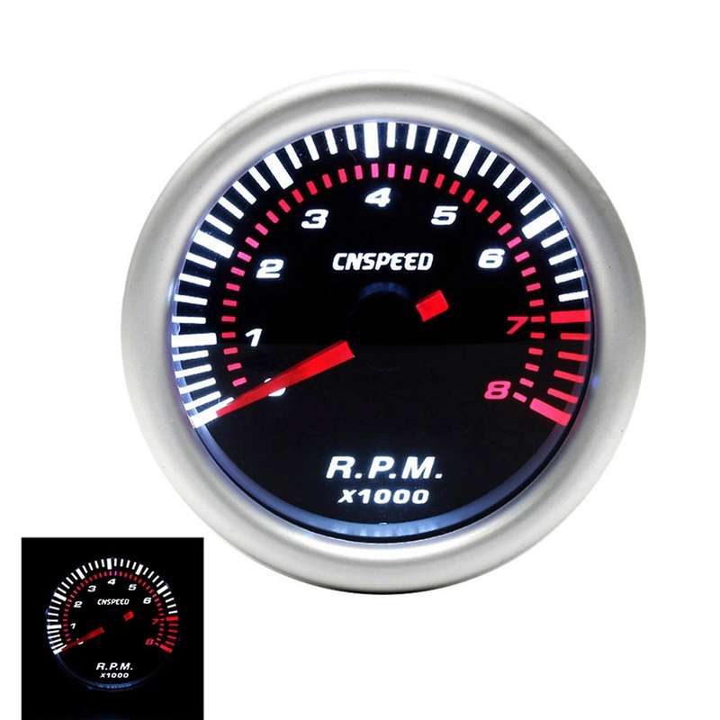 Cnspeed 52mm Auto Car Tachometer Tacho Gauge 0-8000 Rpm 12v White