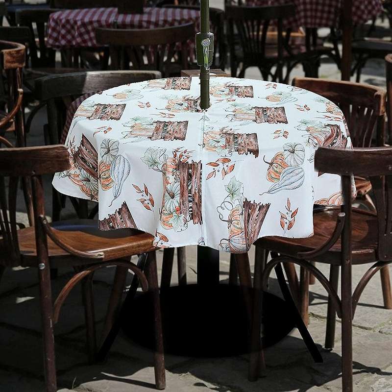 60 Inch Indoor and Outdoor Tablecloth with Umbrella Hole and Zipper