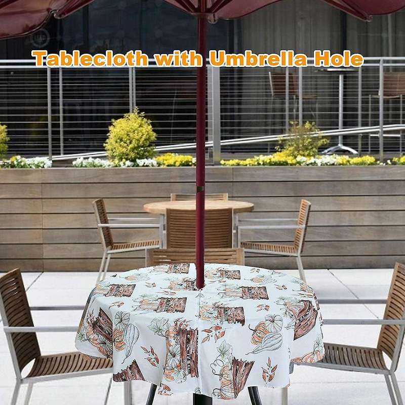 60 Inch Indoor and Outdoor Tablecloth with Umbrella Hole and Zipper