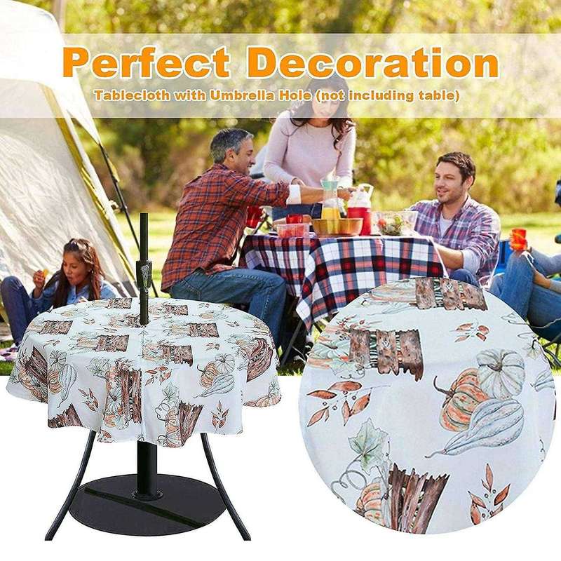 60 Inch Indoor and Outdoor Tablecloth with Umbrella Hole and Zipper