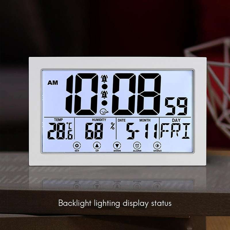 Touch Screen Digital Wall Clock Mute with Snooze Mode Luminous