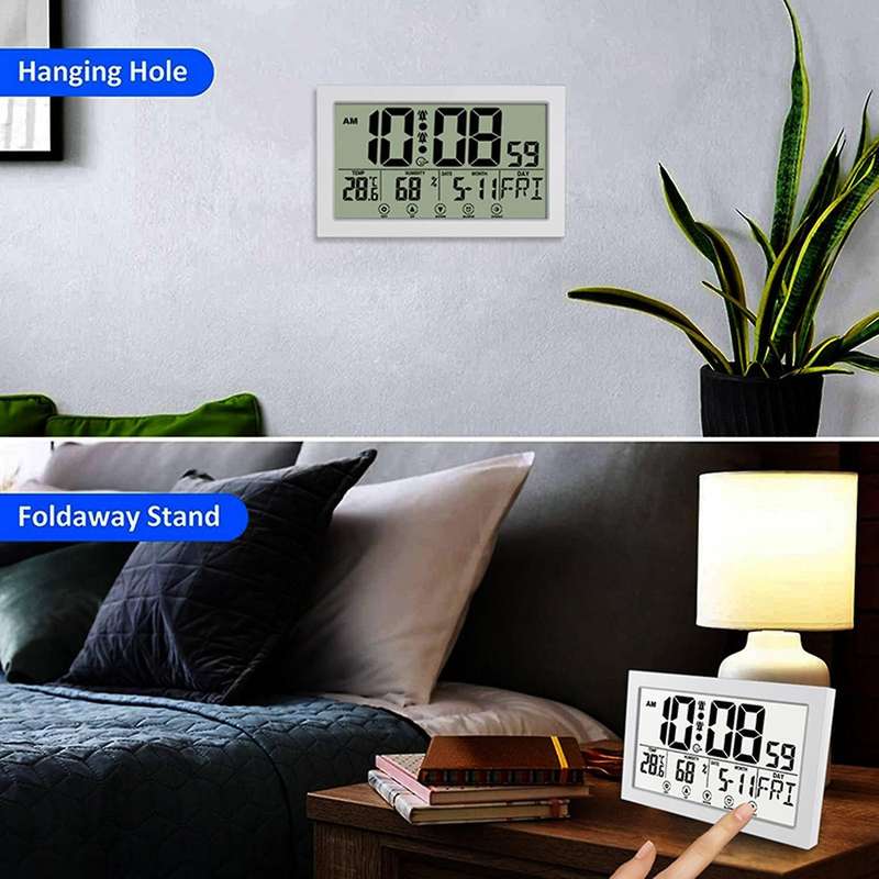 Touch Screen Digital Wall Clock Mute with Snooze Mode Luminous