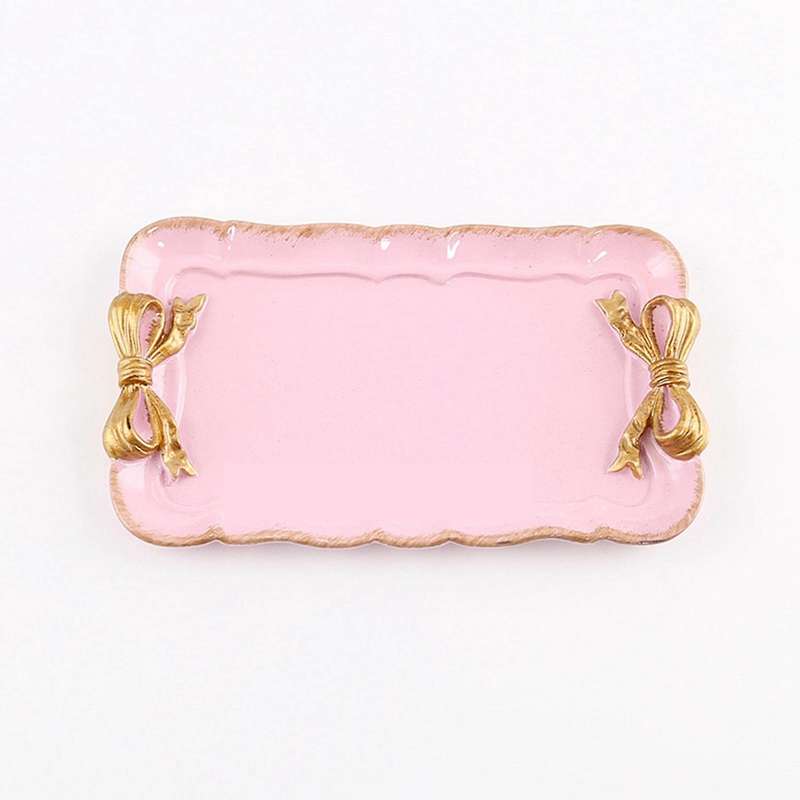 European Style Bow Cake Storage Trays Square Decor Tray 12x20cm Pink