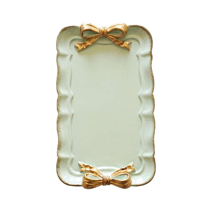European Style Bow Cake Storage Trays Square Decor Tray 12x20cm Pink
