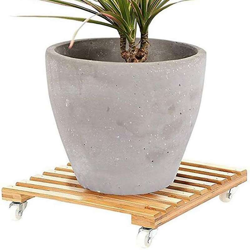 Bamboo Plant Stand with Wheels, Mobile Flower Pot Rollers,the Terrace