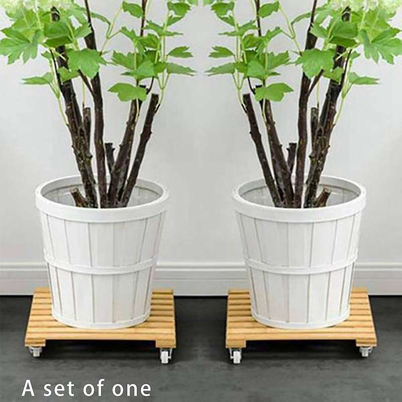Bamboo Plant Stand with Wheels, Mobile Flower Pot Rollers,the Terrace