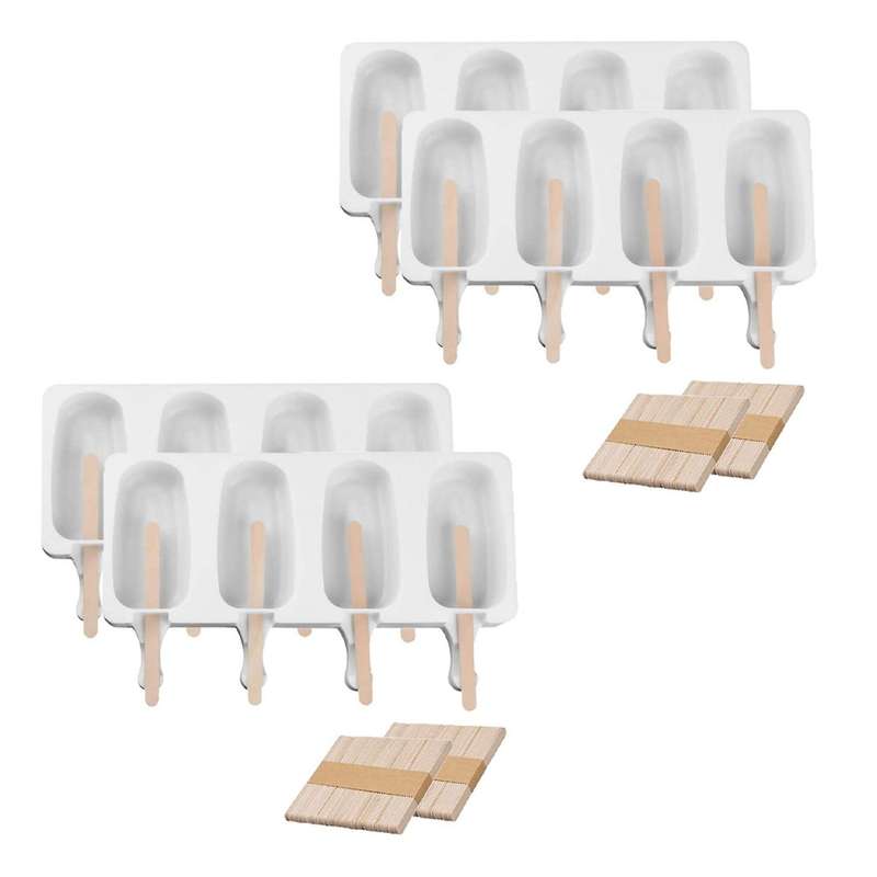 2 Pcs Silicone Popsicle Molds with 100 Wooden Sticks
