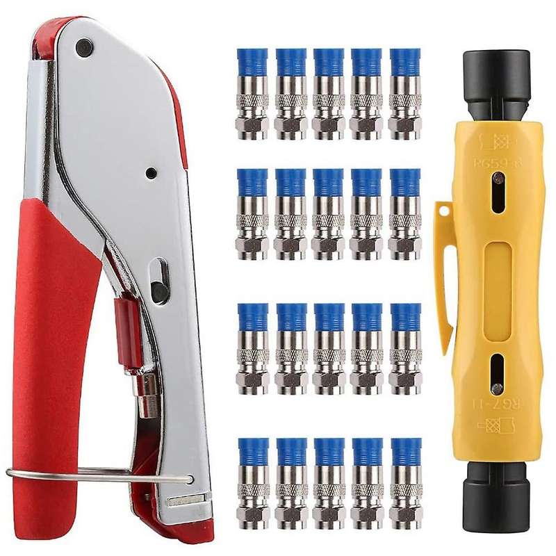 Coax Cable Crimper Coaxial Rg6 Compression Tool Kit with 20pcs F Rg6