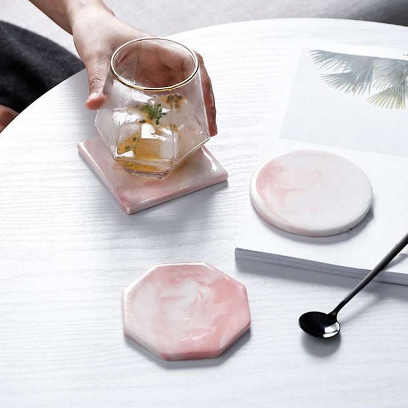 Marble Cork Coaster Ins Nordic Ceramic Anti-scalding Saucer Pink