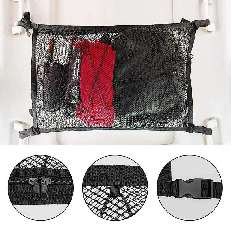 2x Car Ceiling Storage Pocket Roof Interior Cargo Net Bag Black