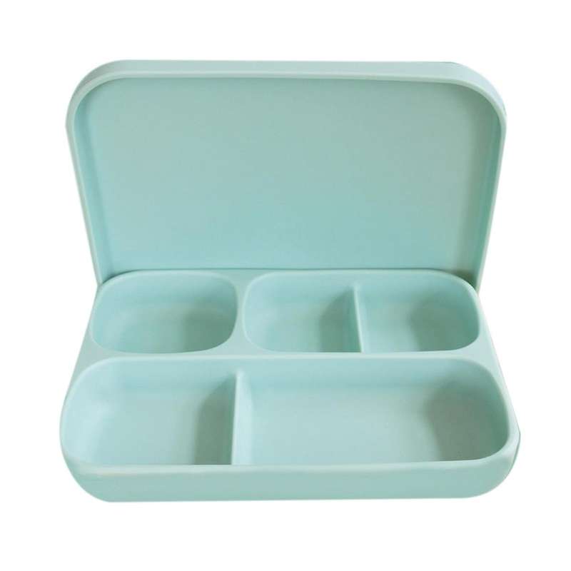Divided Square Suction Cup Bowl Baby Silicone Dinner Plate Green
