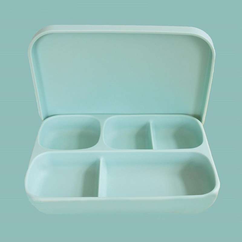 Divided Square Suction Cup Bowl Baby Silicone Dinner Plate Green