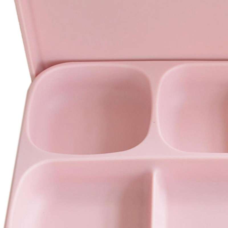 Divided Square Suction Cup Bowl Baby Silicone Dinner Plate Pink