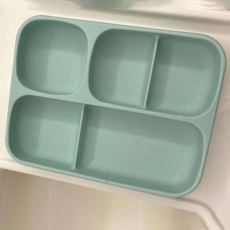 Divided Square Suction Cup Bowl Baby Silicone Dinner Plate Pink