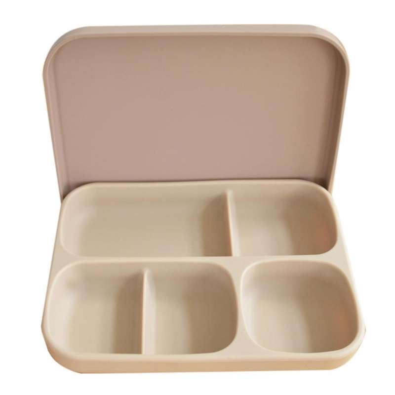 Divided Square Suction Cup Bowl Baby Silicone Dinner Plate Brown