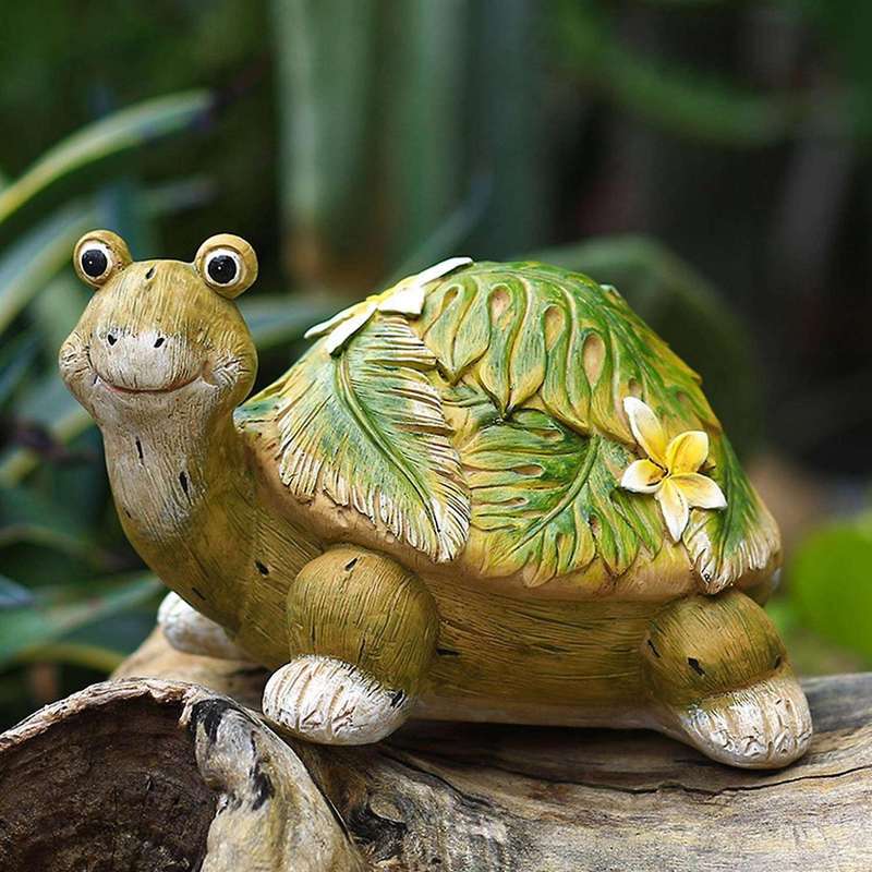 Floral Turtle Garden Statue, Outdoor Decorative Resin Statue Ornament