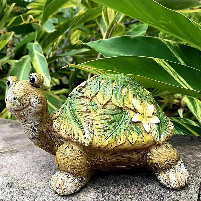 Floral Turtle Garden Statue, Outdoor Decorative Resin Statue Ornament
