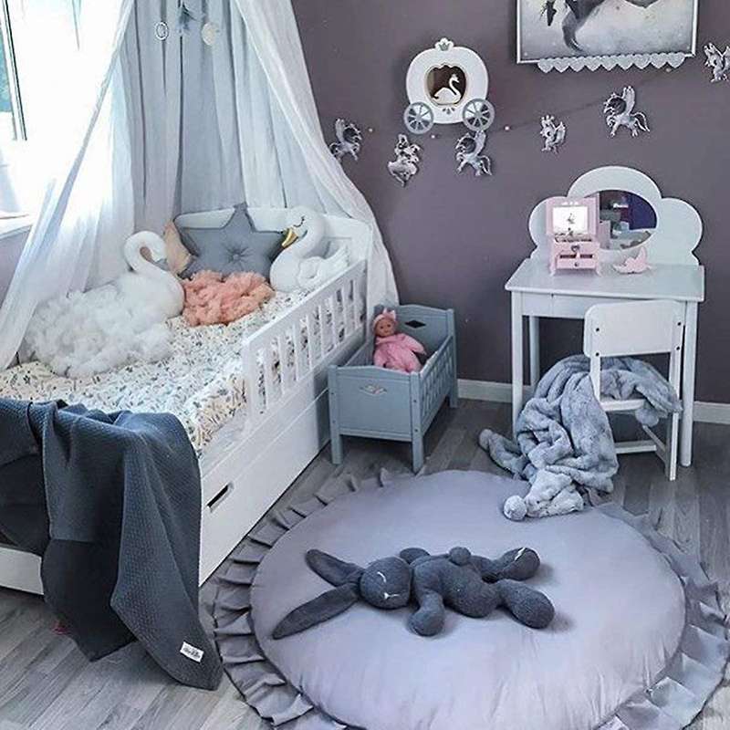 Round Solid Color Lace Play Mat, Baby Room Crawling Mat (light Gray)