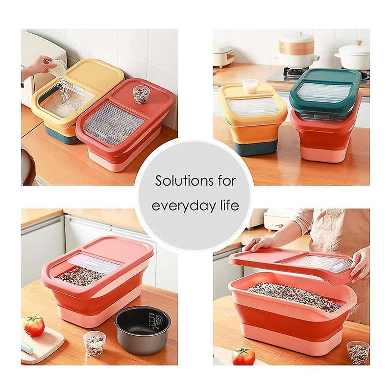 Foldable Rice Bucket Kitchen Insect-proof Grains Storage Box Green