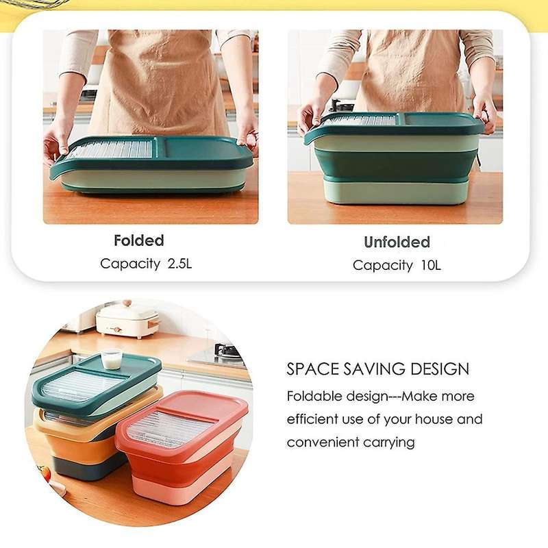 Foldable Rice Bucket Kitchen Insect-proof Grains Storage Box Green