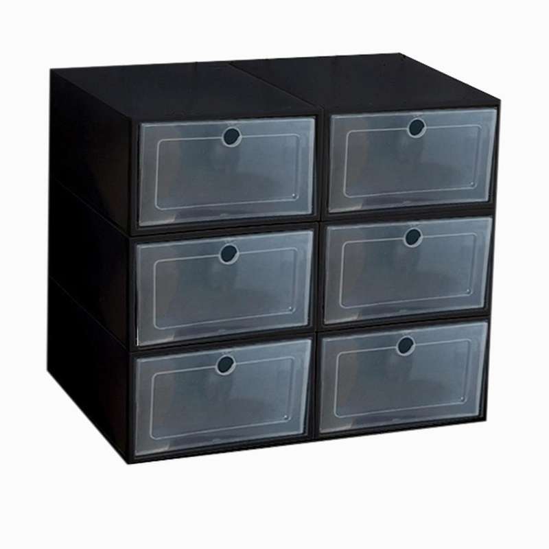6-piece Candy Color Shoe Box, Transparent Plastic Shoe Storage Black