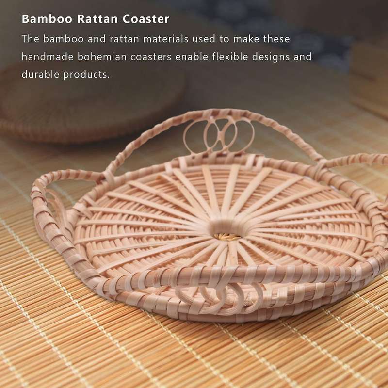 Natural Handmade Woven Bamboo Rattan Coasters for Drinks