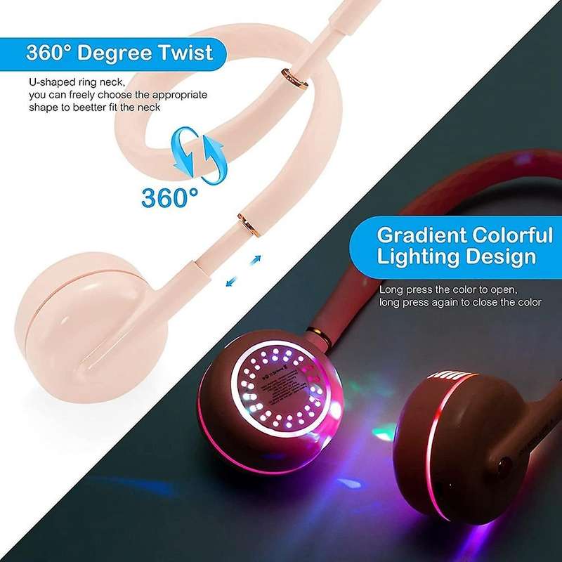 Portable Neck Fan, Bladeless Neck Fans with Colorful Lights Pink