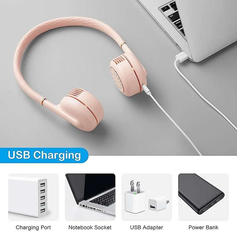 Portable Neck Fan, Bladeless Neck Fans with Colorful Lights Pink