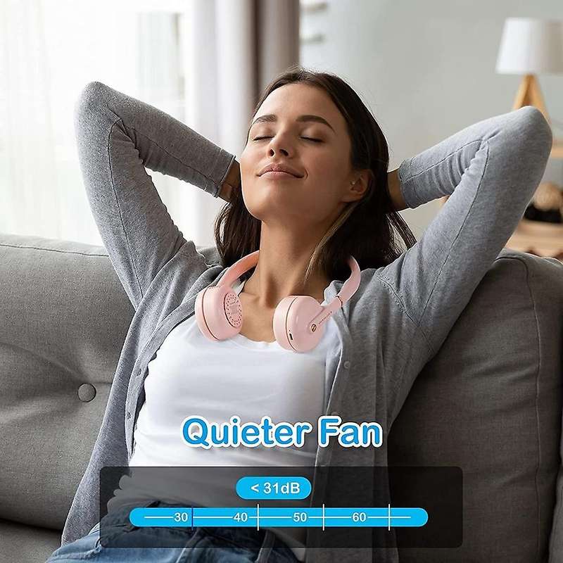 Portable Neck Fan, Bladeless Neck Fans with Colorful Lights Pink