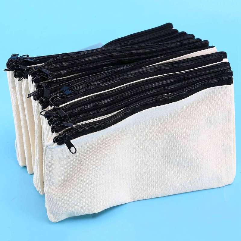 40 Pcs Canvas Pencil Pouch Zipper Makeup Bags Blank Craft Diy Bags