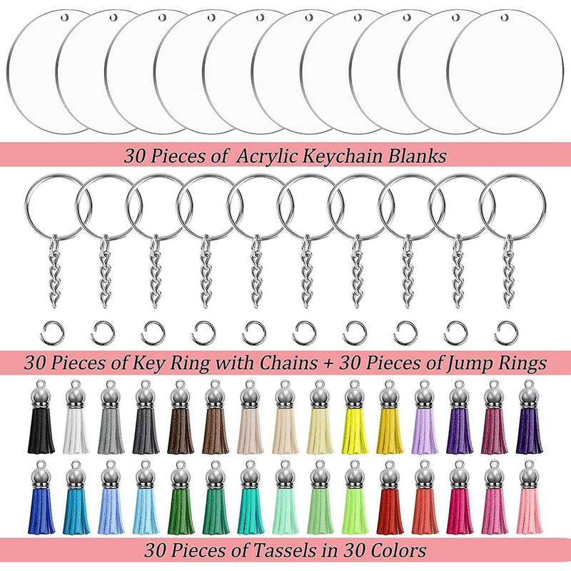 240pcs Ornament Blanks Kit Including Blanks, Tassels, Key Chain Rings