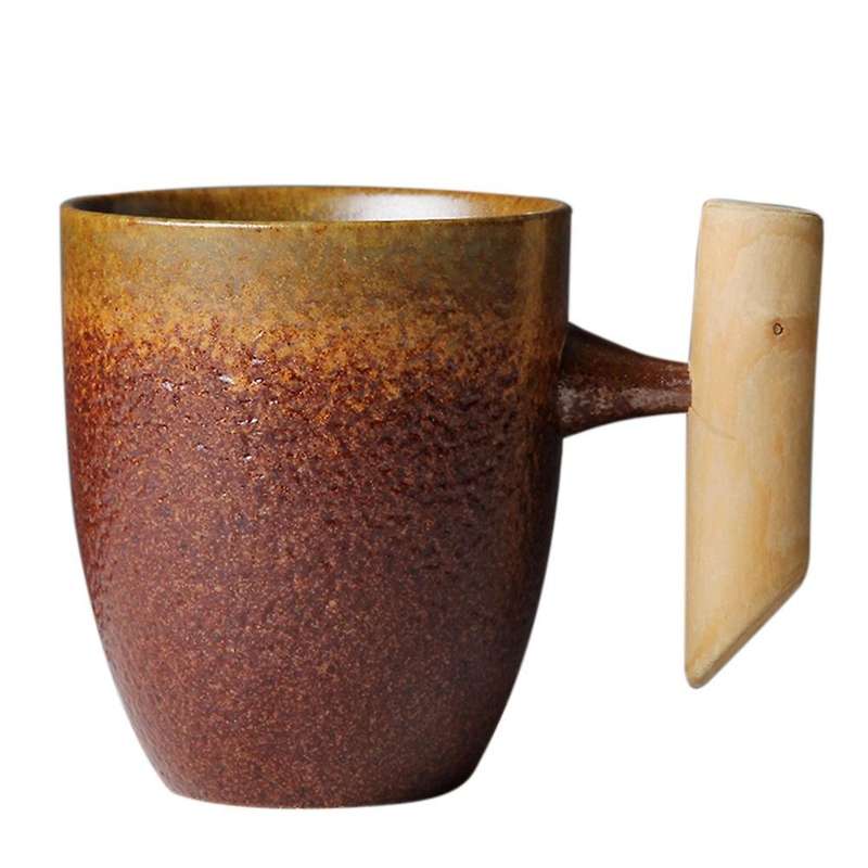 Vintage Ceramic Coffee Mug Tea Milk Beer Mug with Wood Handle 1