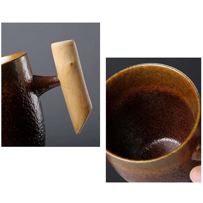 Vintage Ceramic Coffee Mug Tea Milk Beer Mug with Wood Handle 1