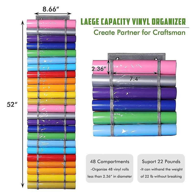48 Compartments Vinyl Roll Storage Organizer, Hanging Over Door Gray