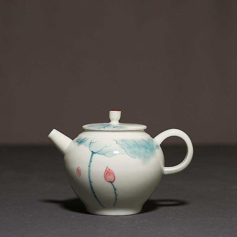 Ceramic Hand Painted Lotus Tea Pot for Office Travel Outdoor Picnic