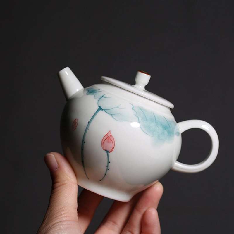 Ceramic Hand Painted Lotus Tea Pot for Office Travel Outdoor Picnic