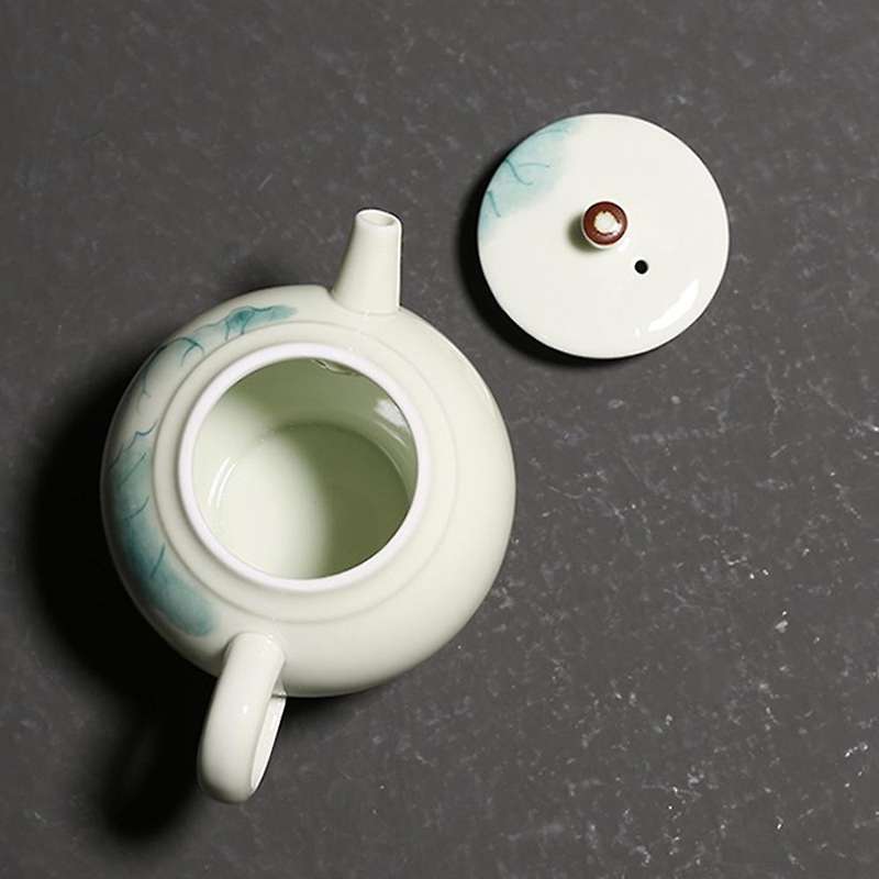 Ceramic Hand Painted Lotus Tea Pot for Office Travel Outdoor Picnic