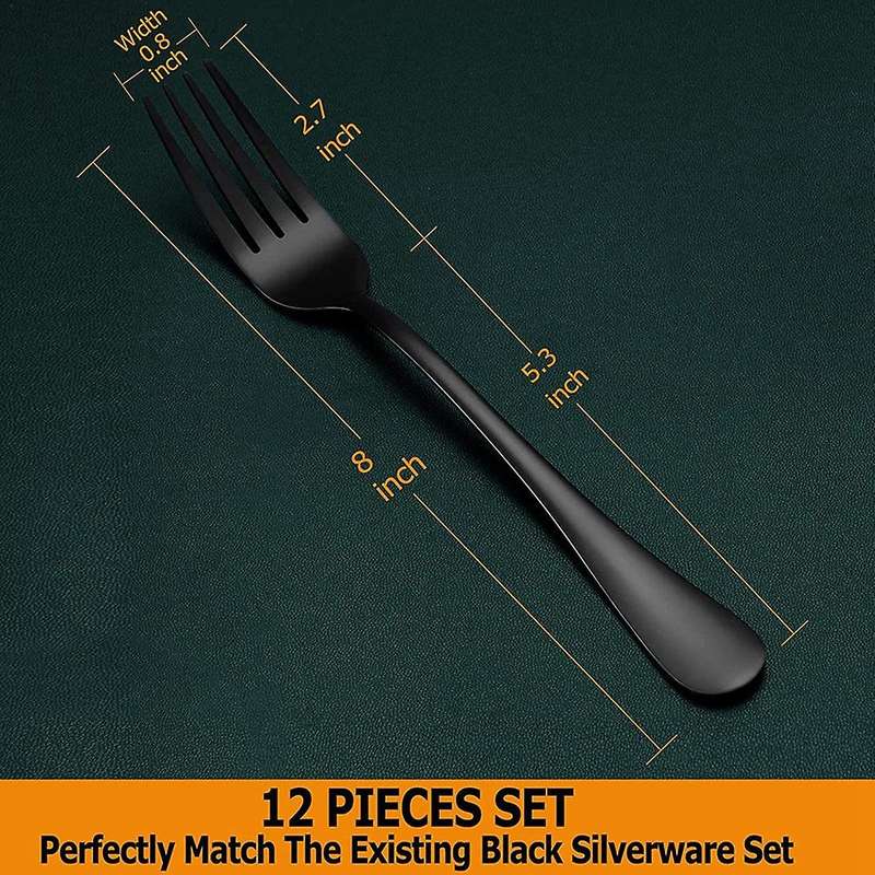 12 Piece Black Dinner Forks Set, Dessert Forks,metal Fork Silverware