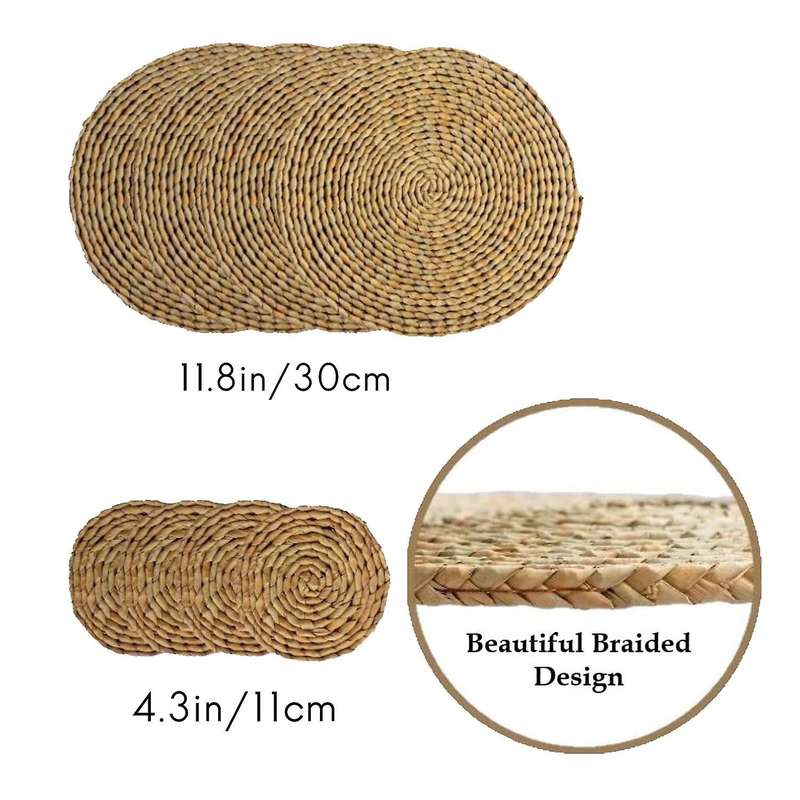 8 Pcs Round Weave Placemat for Table,pans Teapots,12 Inch,4 Inch