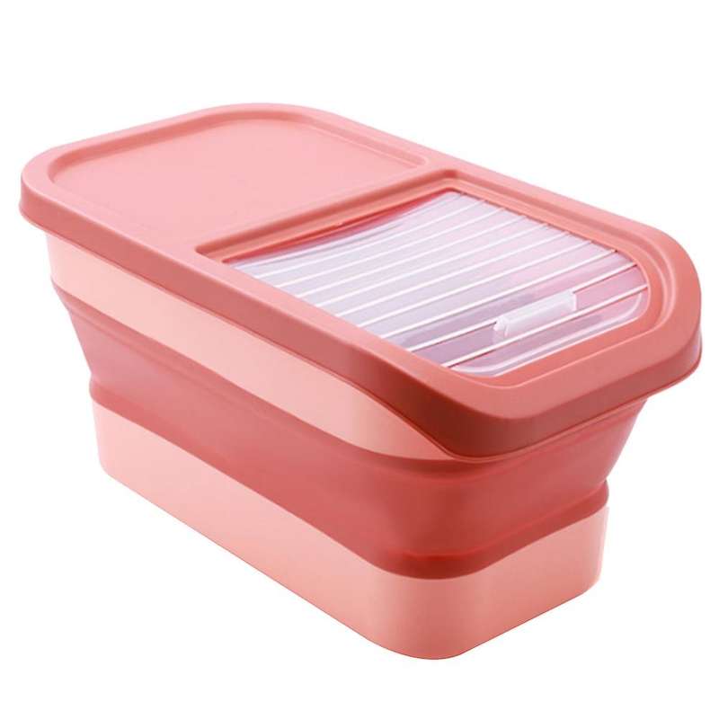 Foldable Rice Bucket Kitchen Insect-proof Grains Storage Box Pink