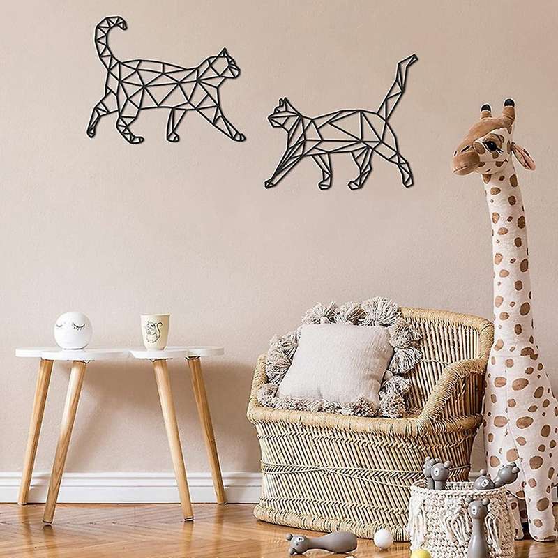 2pcs Metal Cat Art Wall Geometric Cat Decoration
