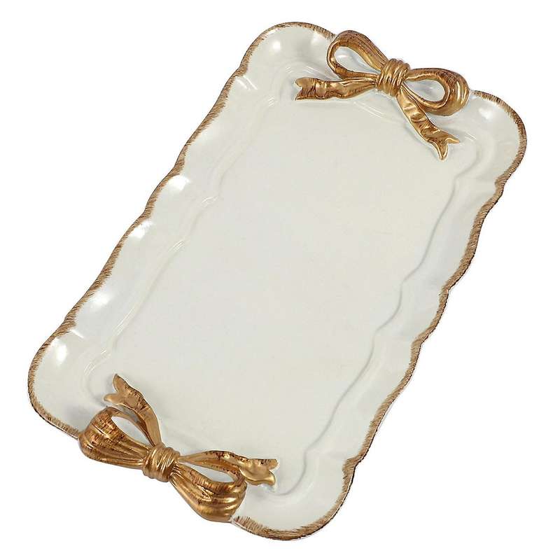2x European Style Bow Cake Storage Trays Square Tray 12x20cm White