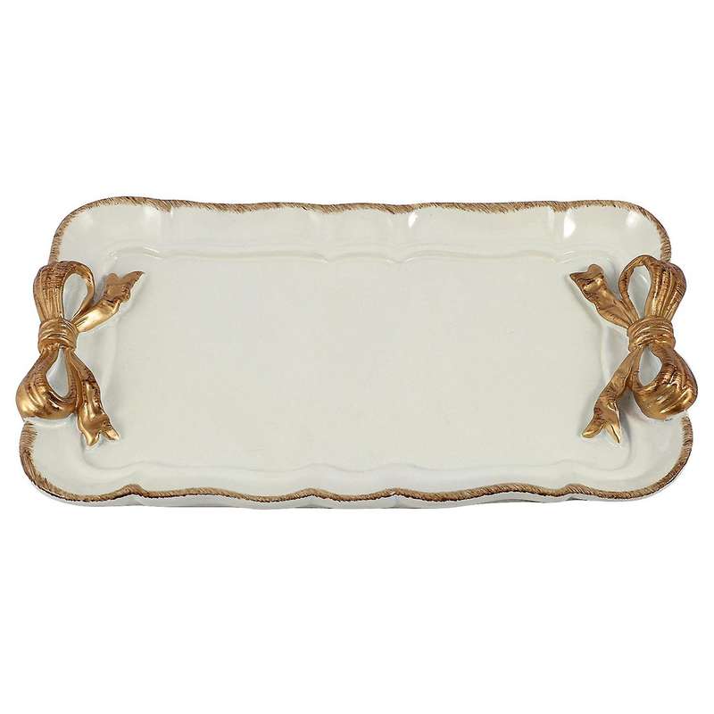 2x European Style Bow Cake Storage Trays Square Tray 12x20cm White