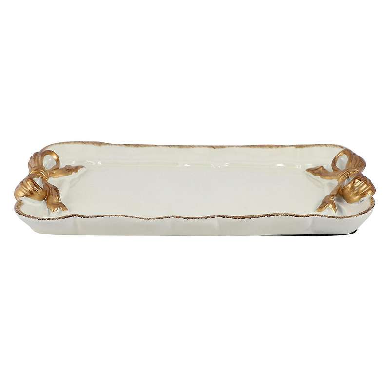 2x European Style Bow Cake Storage Trays Square Tray 12x20cm White